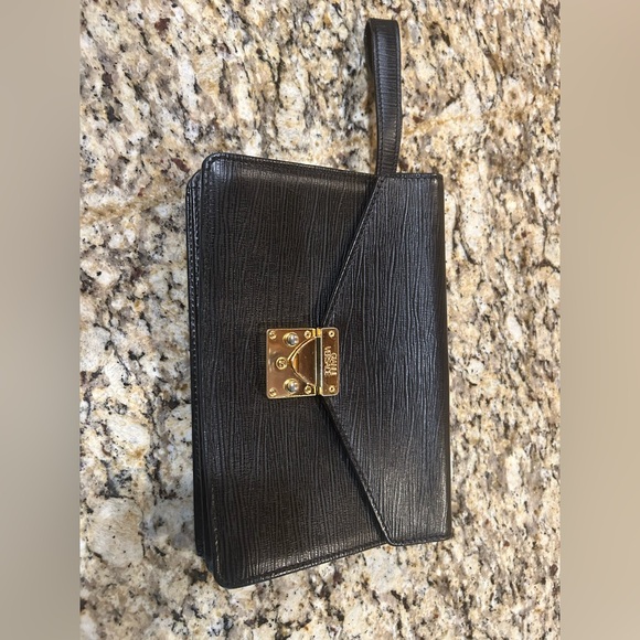 Versace Black Clutch with Gold Accents